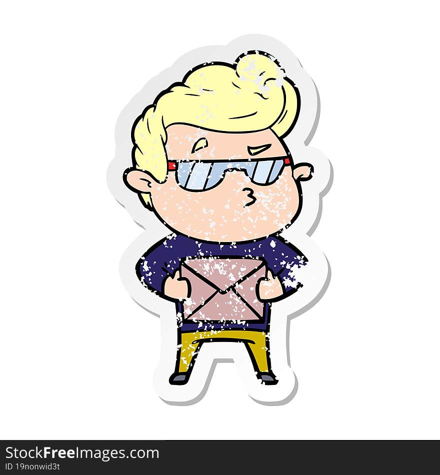 distressed sticker of a cartoon cool guy