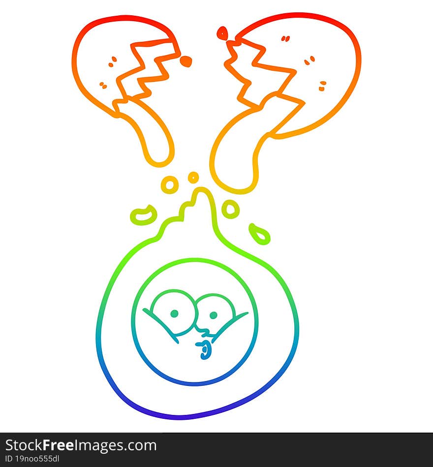 rainbow gradient line drawing of a cartoon cracked egg