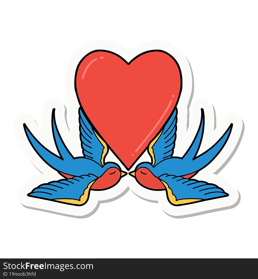 tattoo style sticker of a swallows and a heart