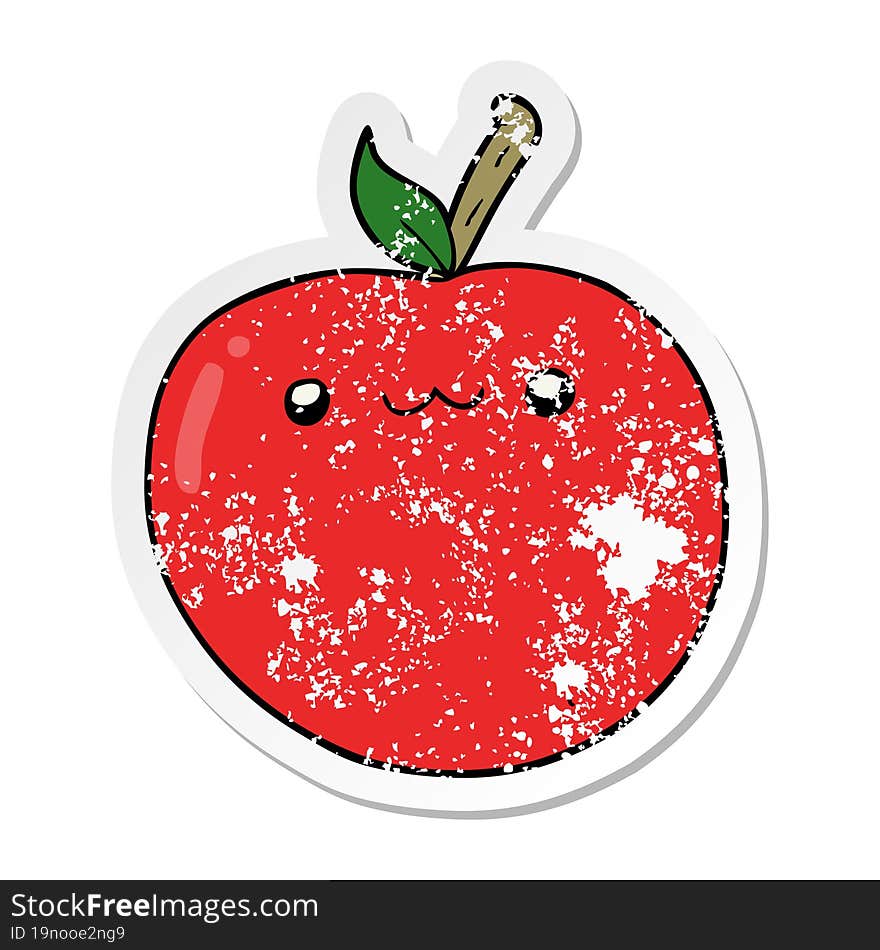 distressed sticker of a cartoon cute apple