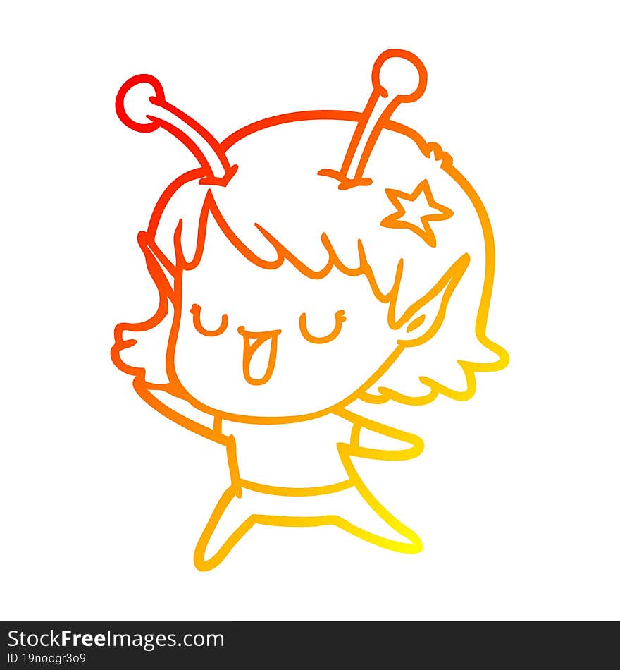 warm gradient line drawing happy alien girl cartoon