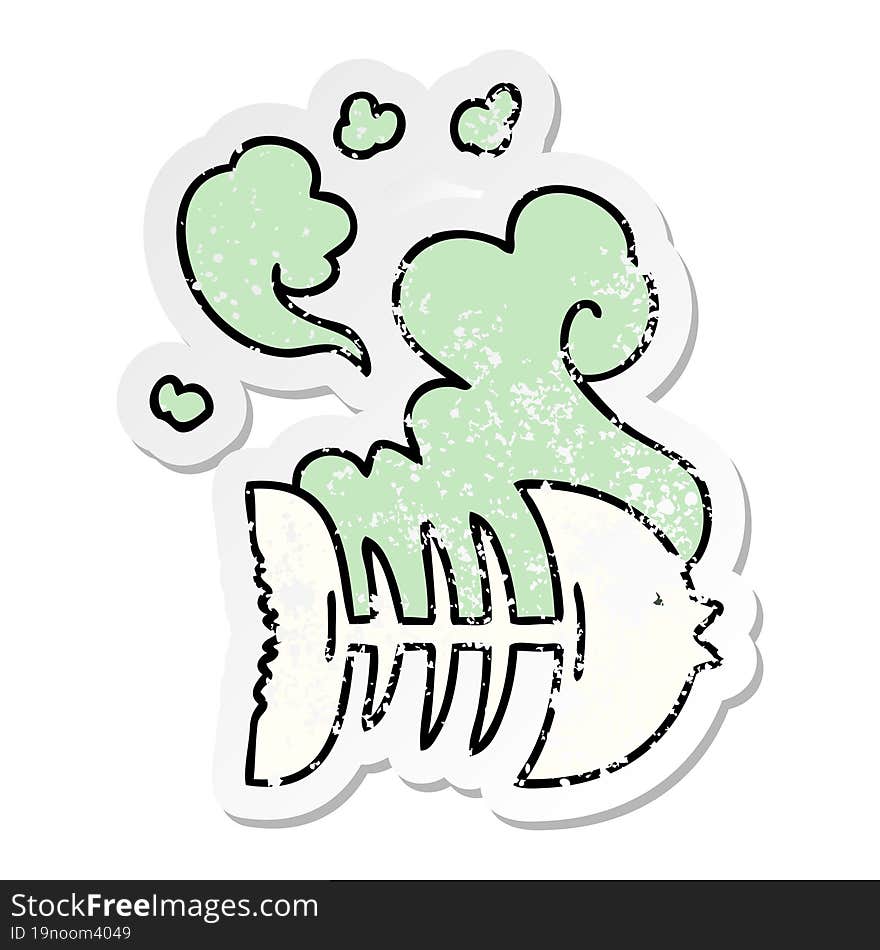 distressed sticker of a quirky hand drawn cartoon dead fish