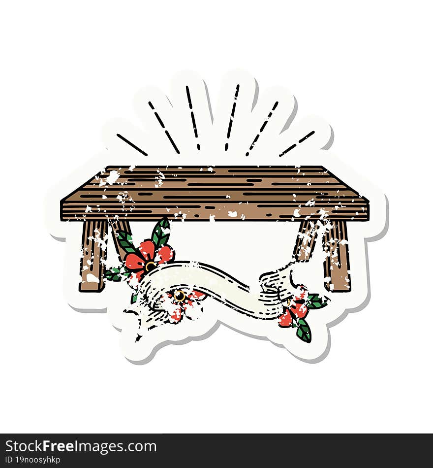 grunge sticker of tattoo style wood table