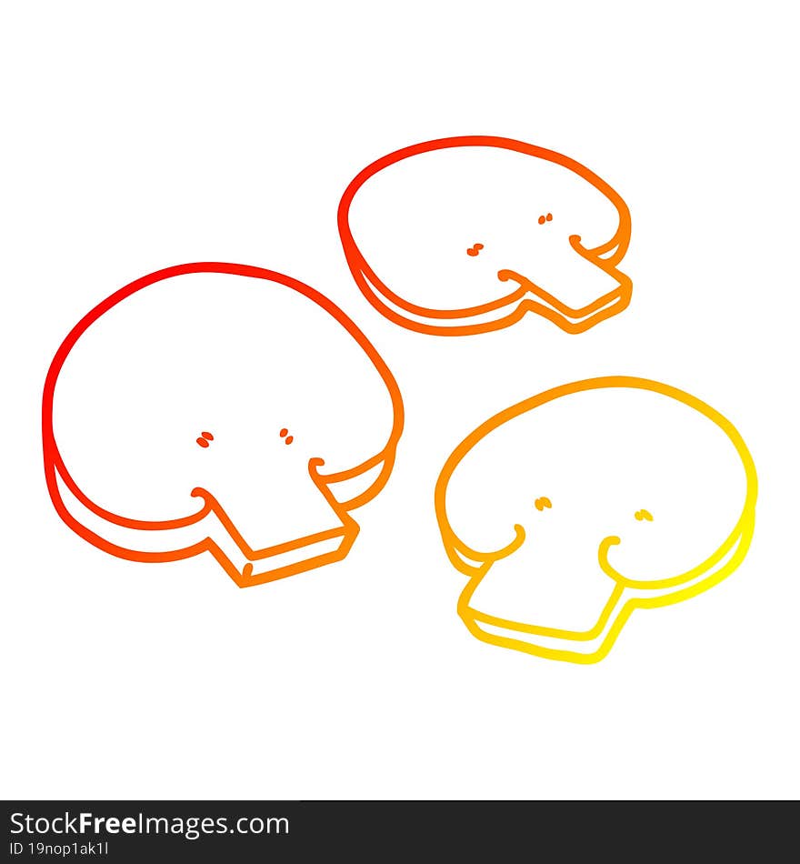 warm gradient line drawing cartoon mushrooms