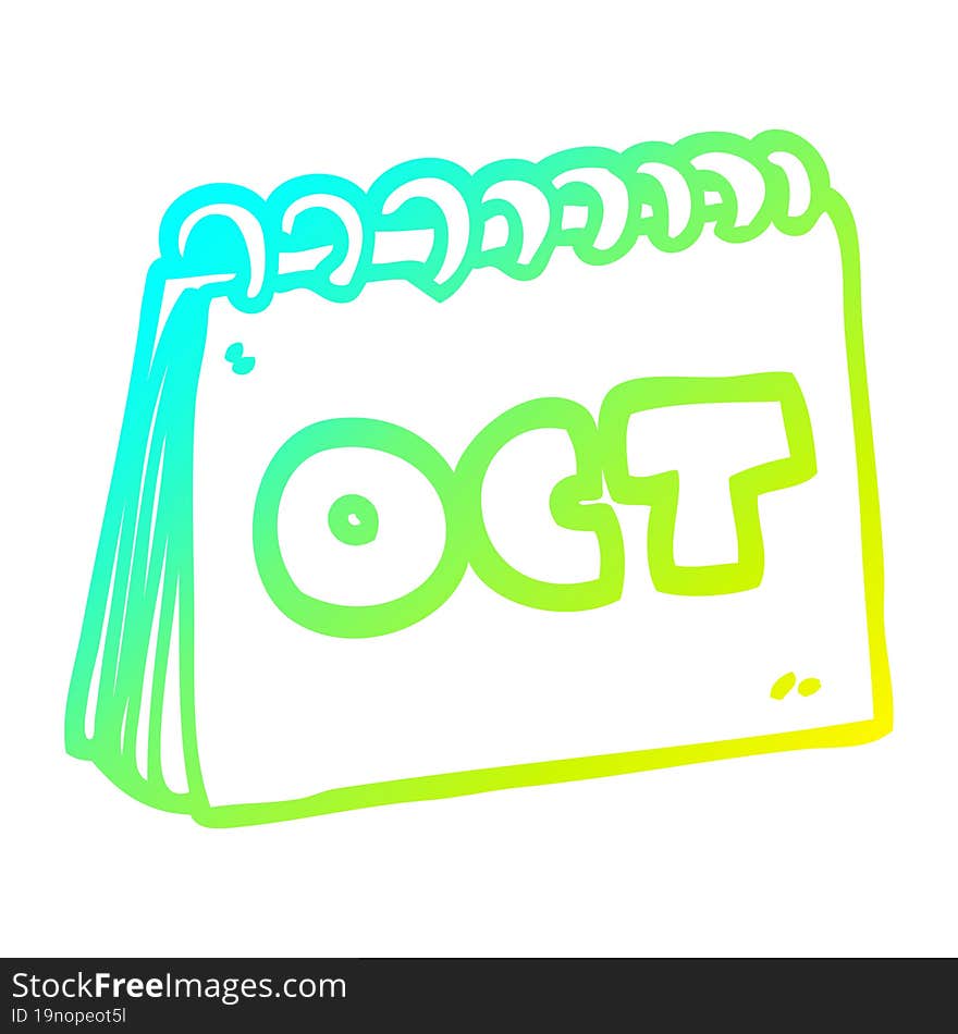 cold gradient line drawing cartoon calendar showing month of october