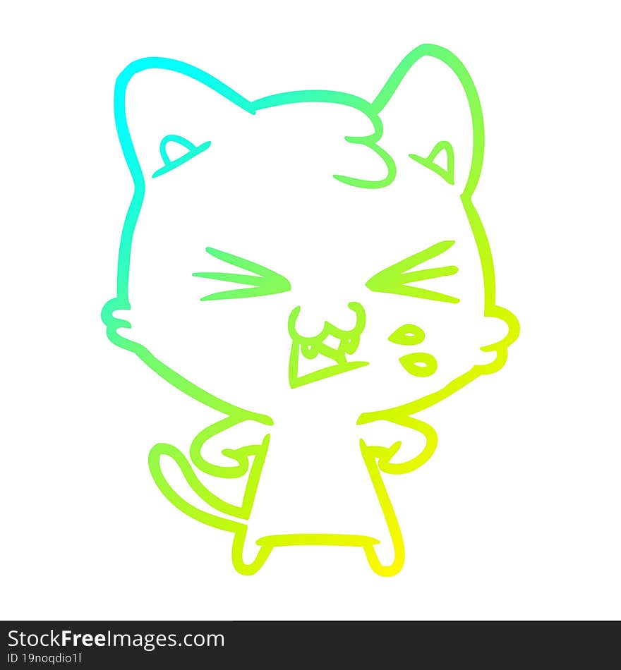 cold gradient line drawing cartoon cat hissing