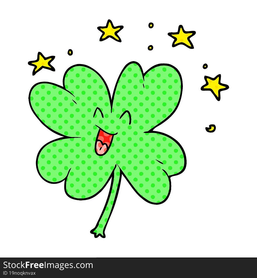 happy cartoon four leaf clover. happy cartoon four leaf clover