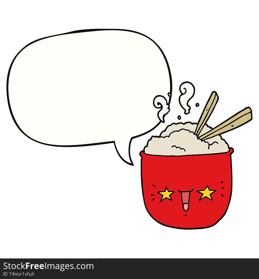 cartoon rice bowl with face with speech bubble. cartoon rice bowl with face with speech bubble