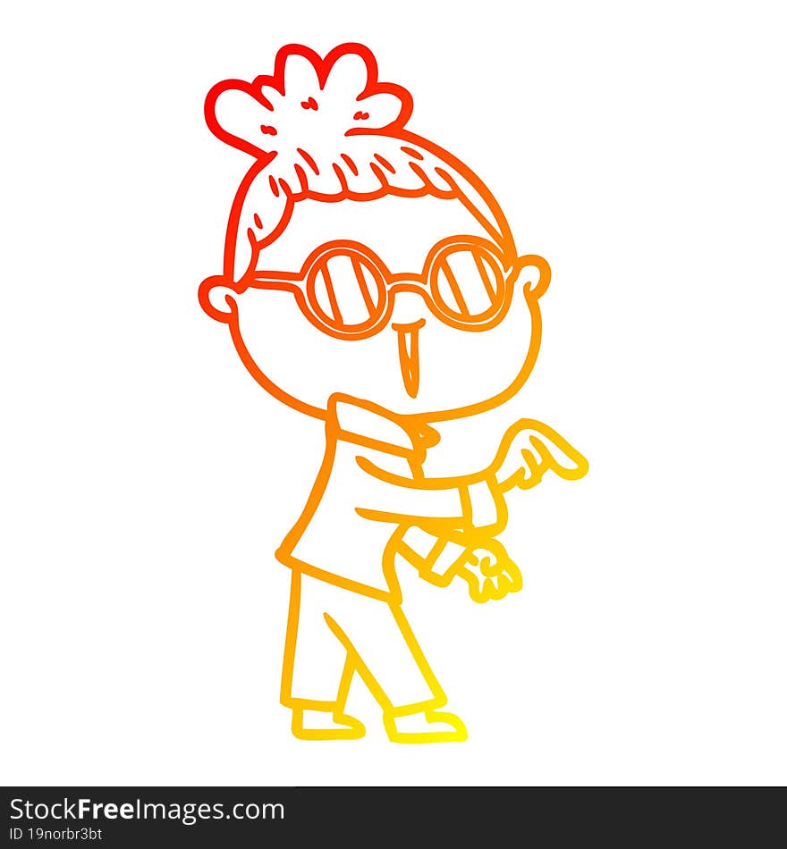 warm gradient line drawing of a cartoon woman wearing spectacles