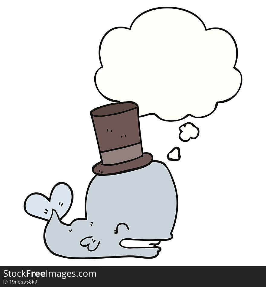 cartoon whale wearing top hat and thought bubble