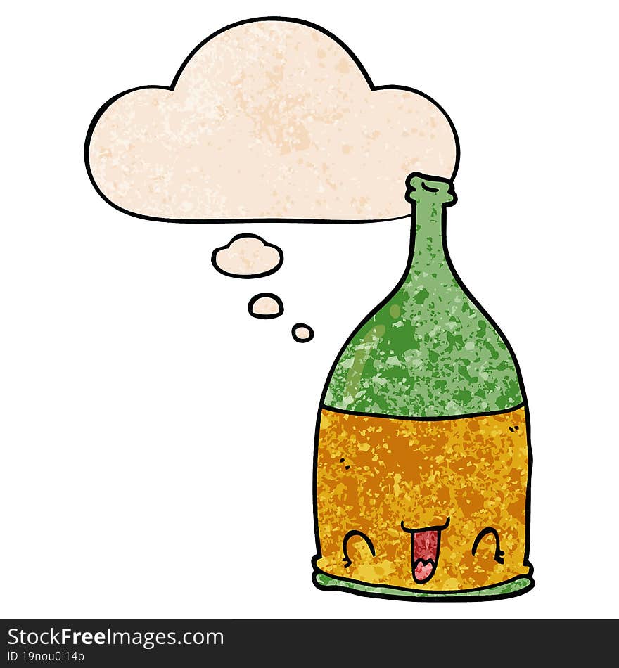 cartoon wine bottle with thought bubble in grunge texture style. cartoon wine bottle with thought bubble in grunge texture style