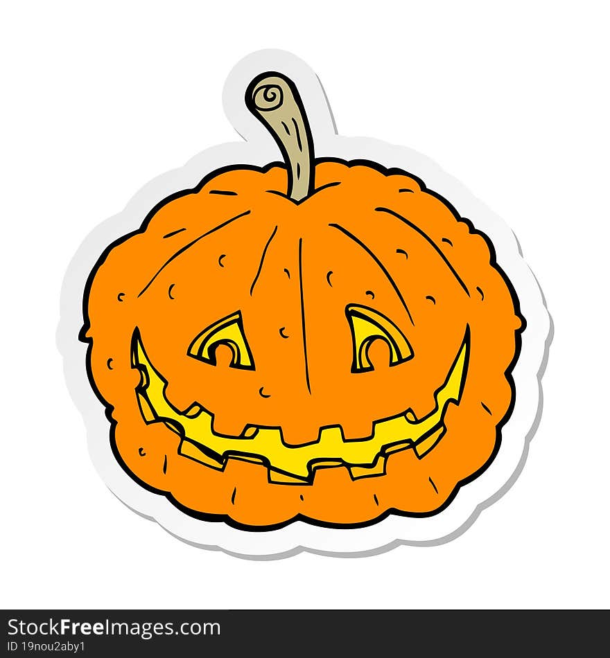 sticker of a cartoon grinning pumpkin