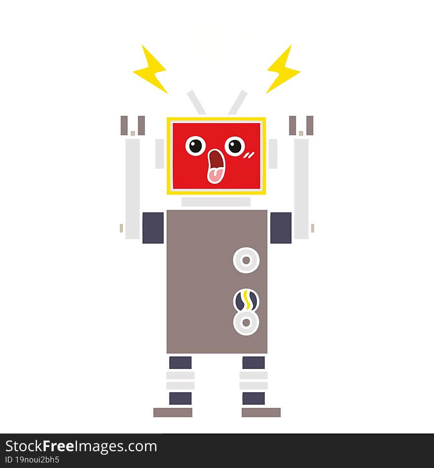 flat color retro cartoon robot malfunction