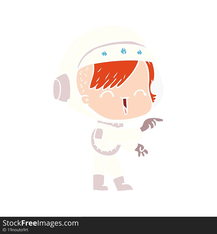 flat color style cartoon astronaut girl pointing and laughing