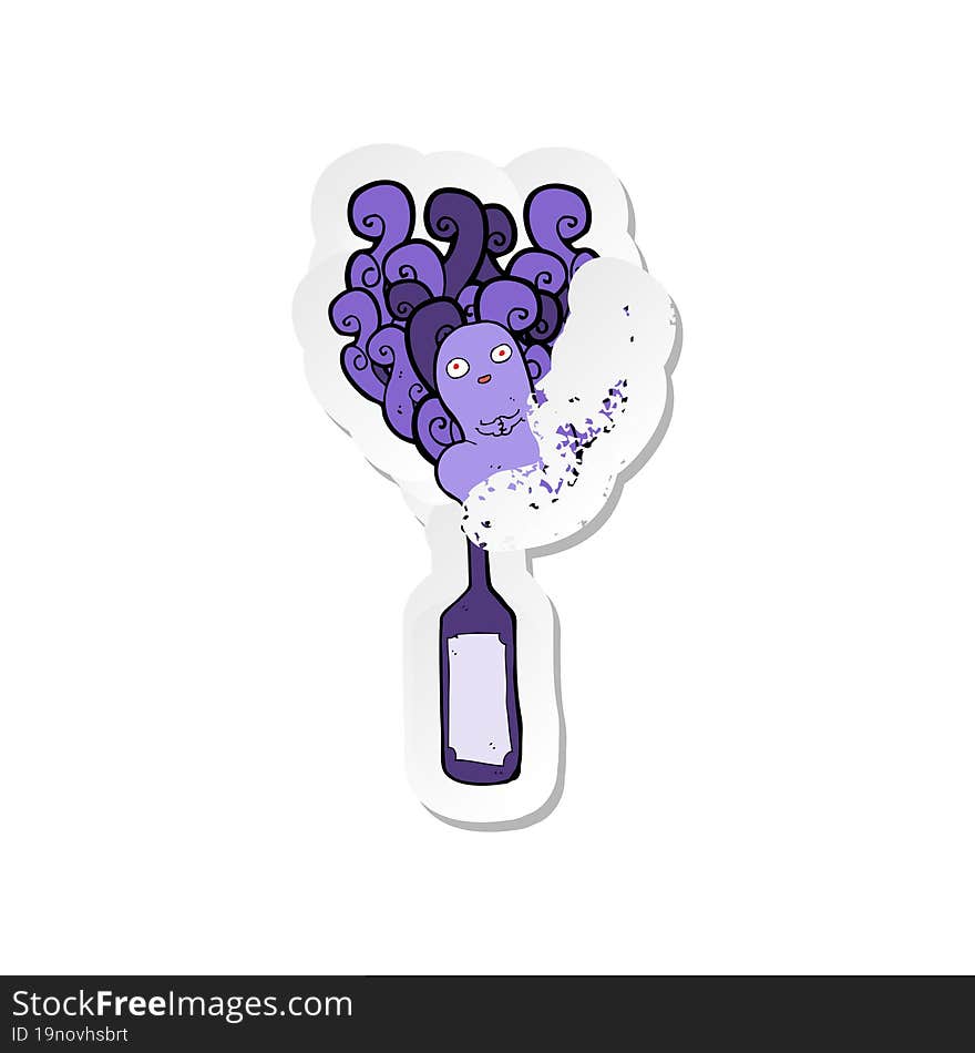 Retro Distressed Sticker Of A Cartoon Ghost In Bottle