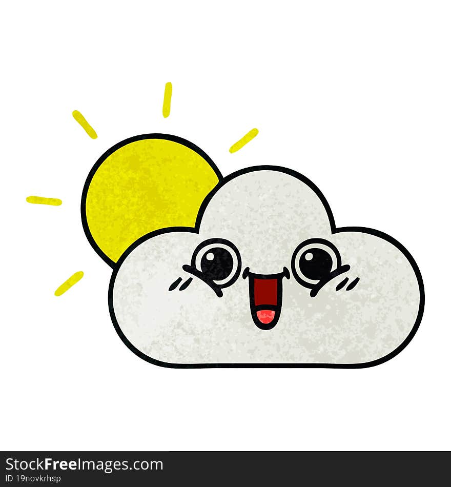 Retro Grunge Texture Cartoon Sun And Cloud