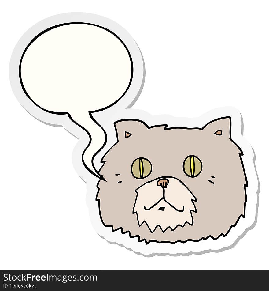 cartoon cat face and speech bubble sticker