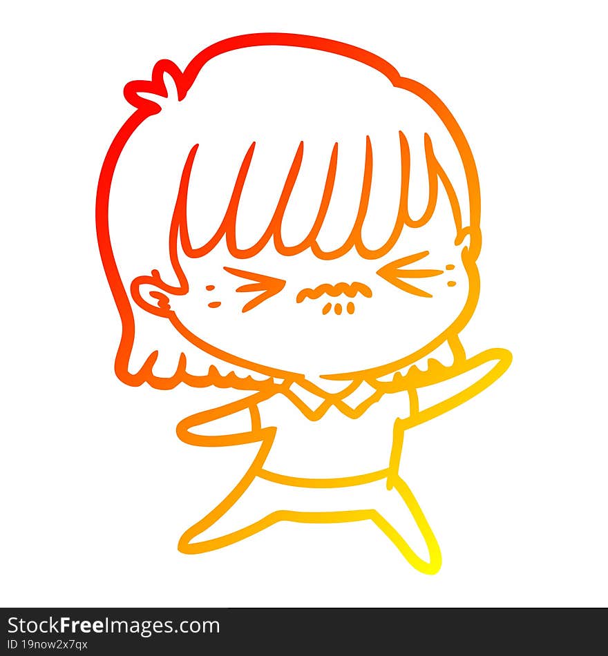 warm gradient line drawing annoyed cartoon girl