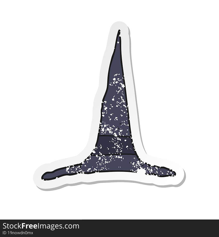 Retro Distressed Sticker Of A Cartoon Witch Hat