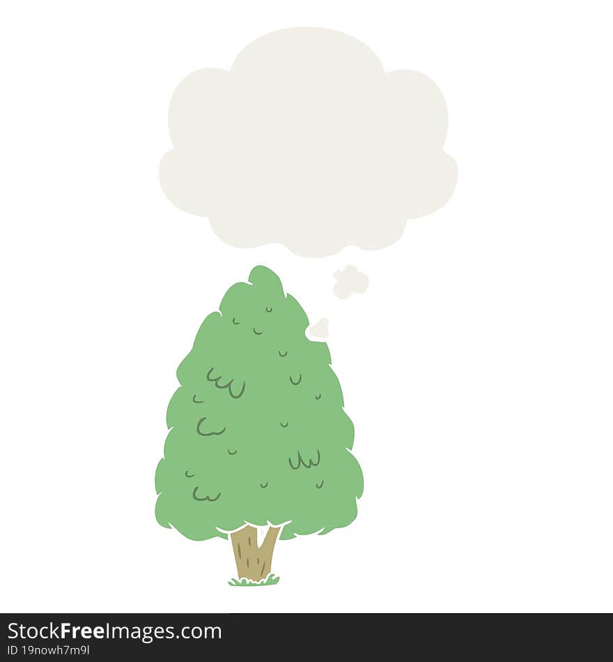 cartoon tall tree and thought bubble in retro style