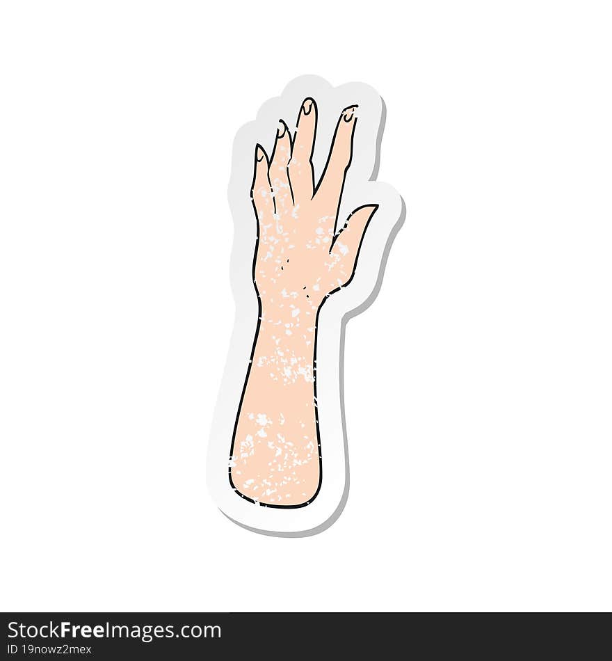 Retro Distressed Sticker Of A Cartoon Hand