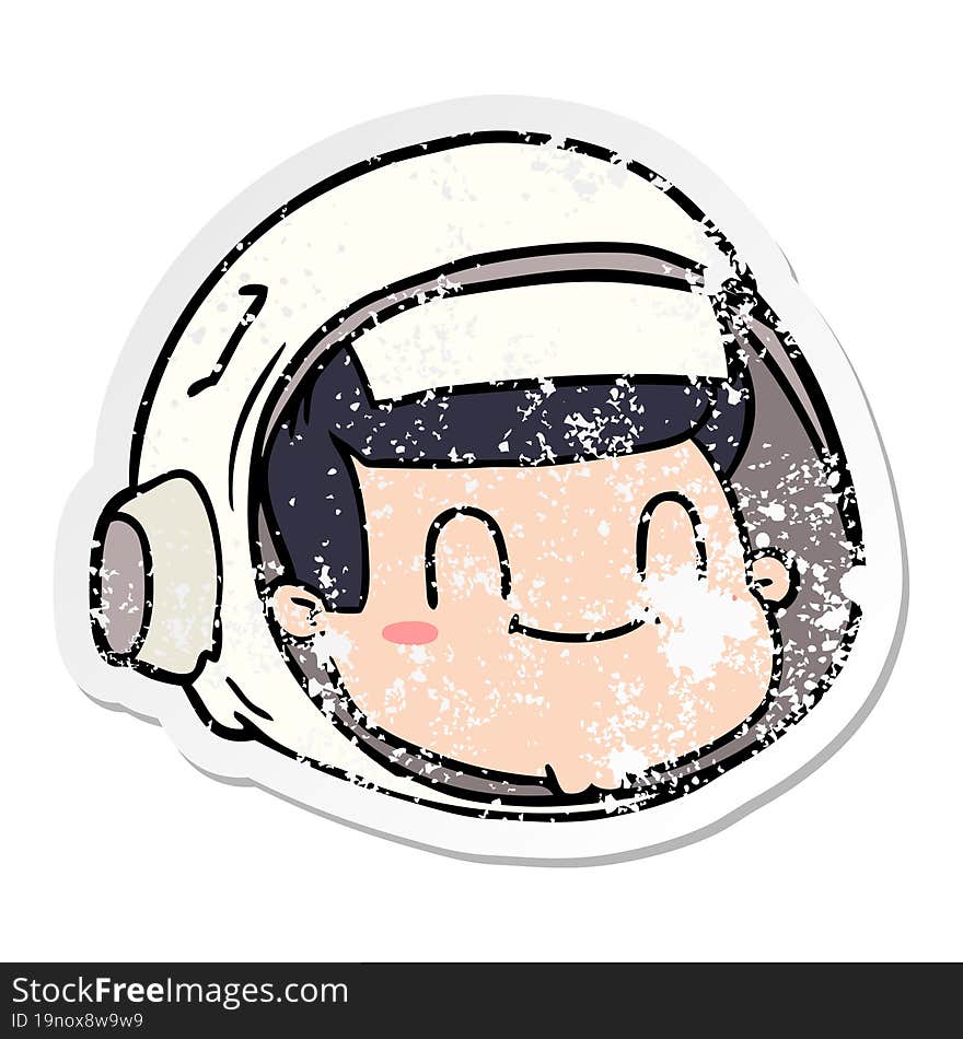 distressed sticker of a cartoon astronaut face