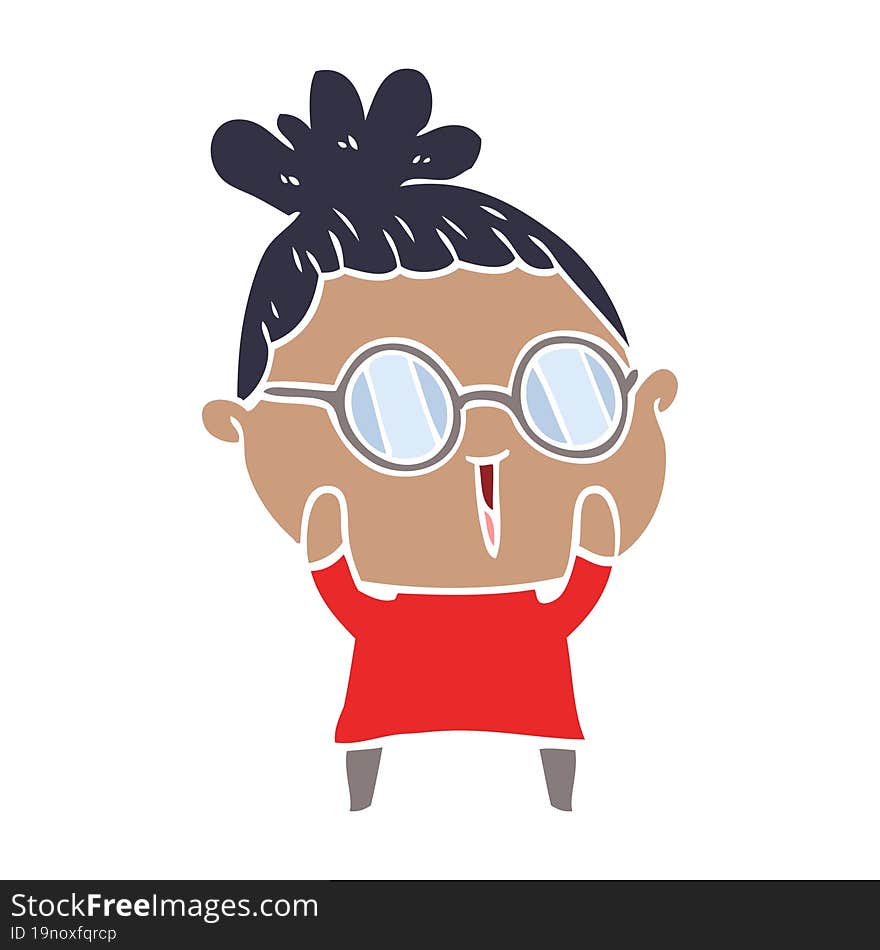 flat color style cartoon woman wearing spectacles