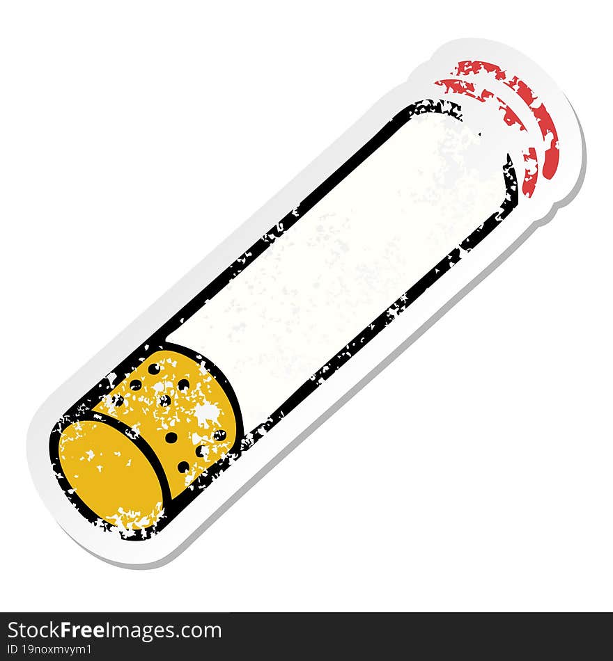 distressed sticker of a cute cartoon cigarette stick