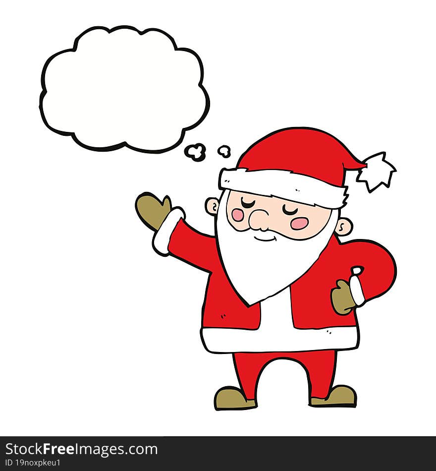 cartoon santa claus with thought bubble