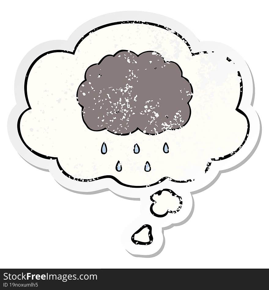 Cartoon Cloud Raining And Thought Bubble As A Distressed Worn Sticker