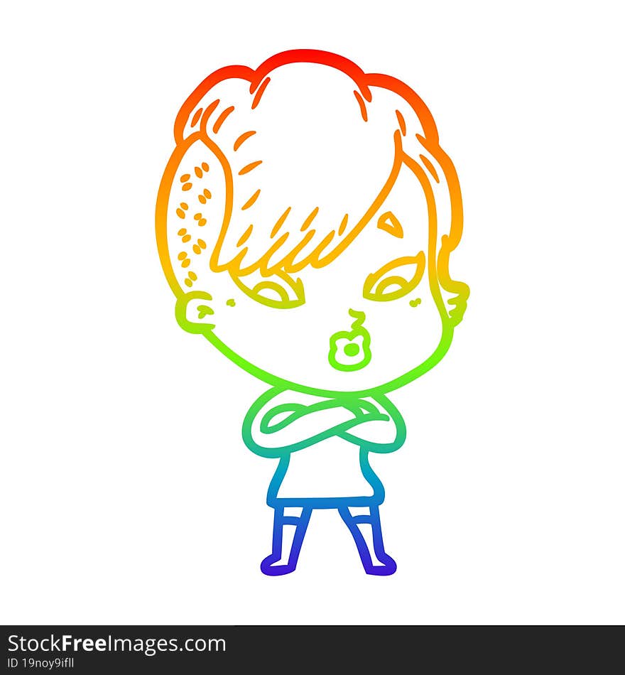 rainbow gradient line drawing cartoon surprised girl