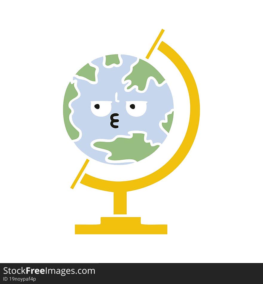 flat color retro cartoon globe of the world