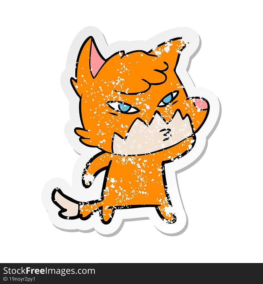 distressed sticker of a clever cartoon fox