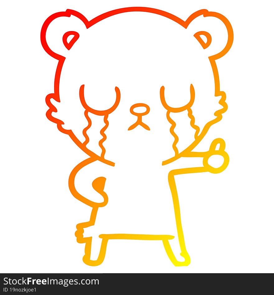 warm gradient line drawing of a crying polar bear cartoon