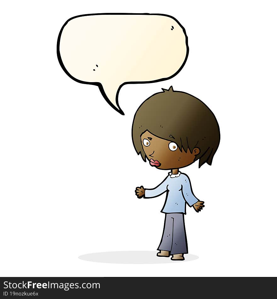 Cartoon Confused Woman With Speech Bubble