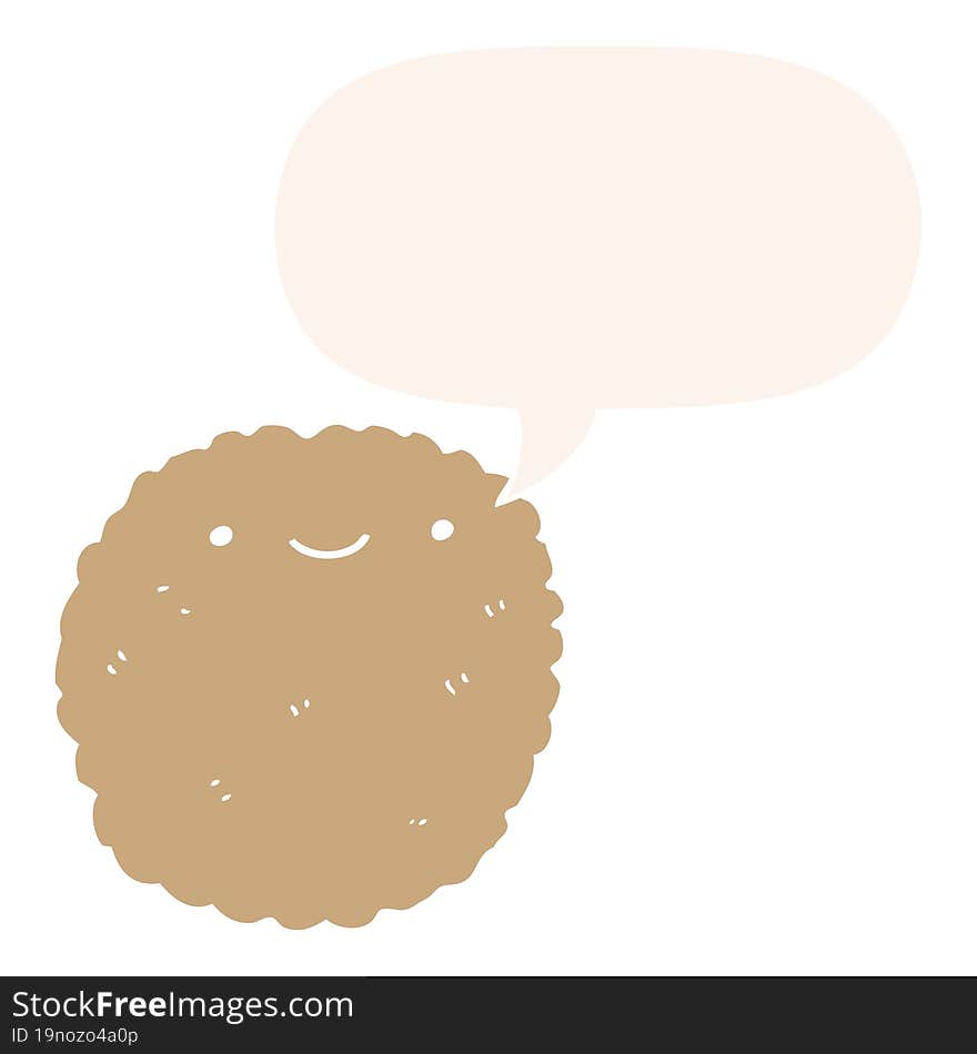 Cartoon Biscuit And Speech Bubble In Retro Style