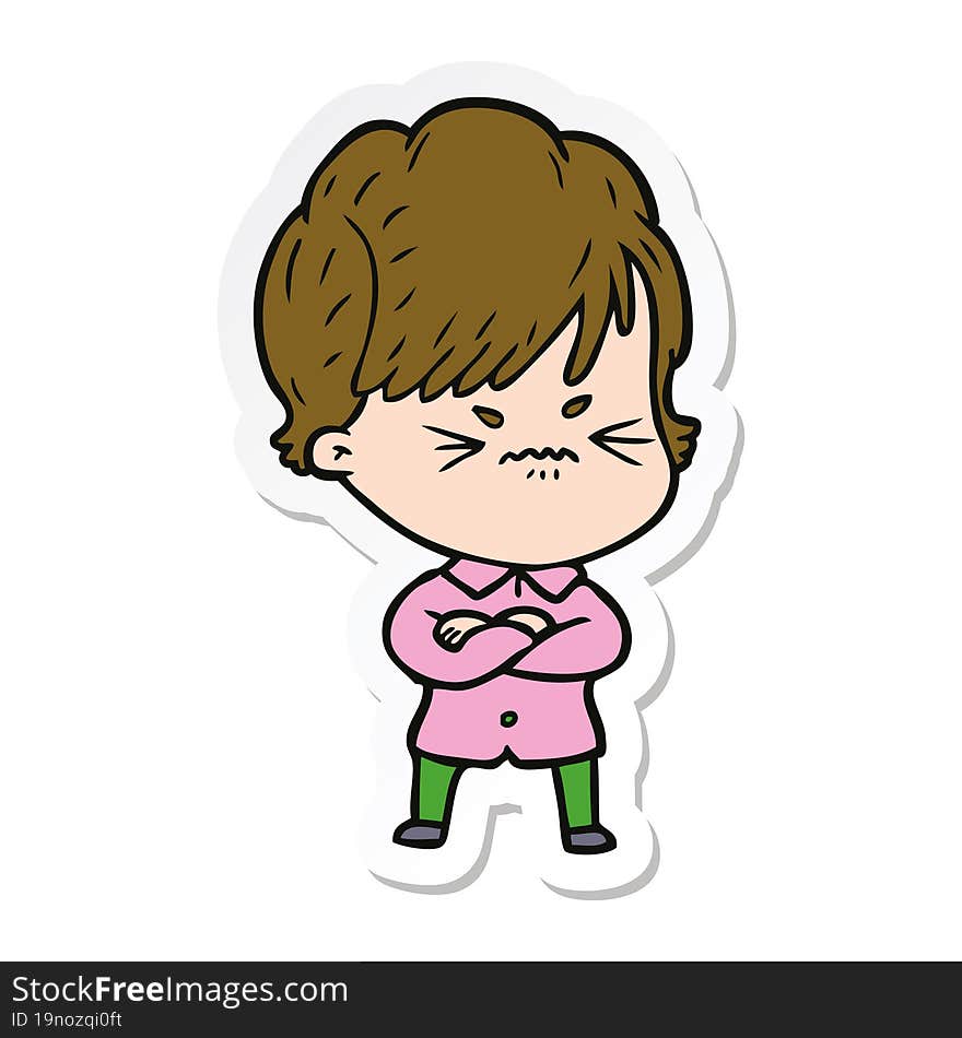 sticker of a cartoon frustrated woman