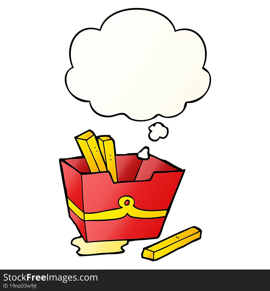 cartoon box of fries and thought bubble in smooth gradient style