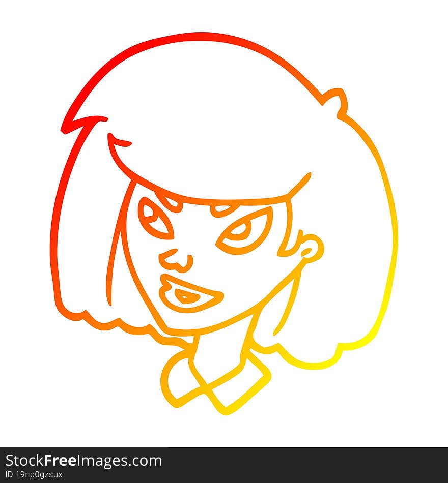 Warm Gradient Line Drawing Cartoon Face Girl