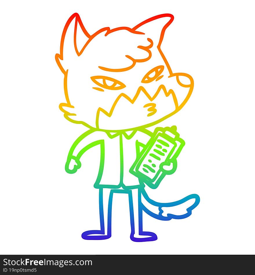 rainbow gradient line drawing clever cartoon fox