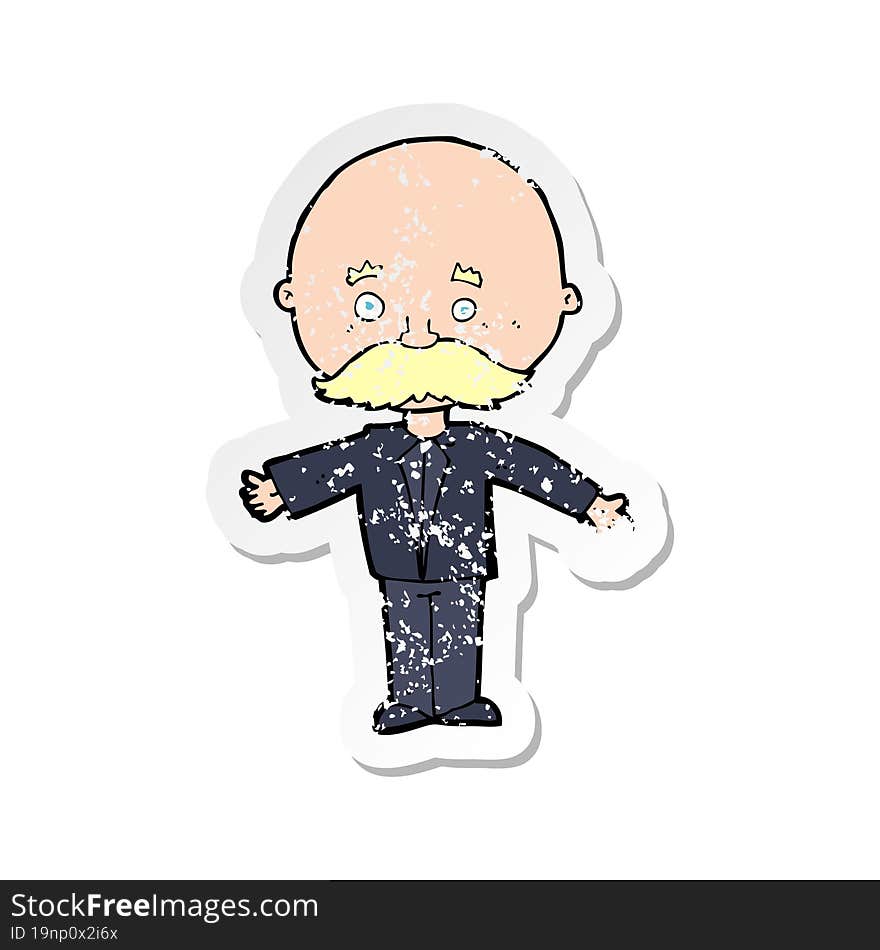 retro distressed sticker of a cartoon man with mustache