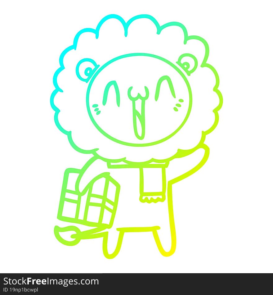 Cold Gradient Line Drawing Happy Cartoon Lion