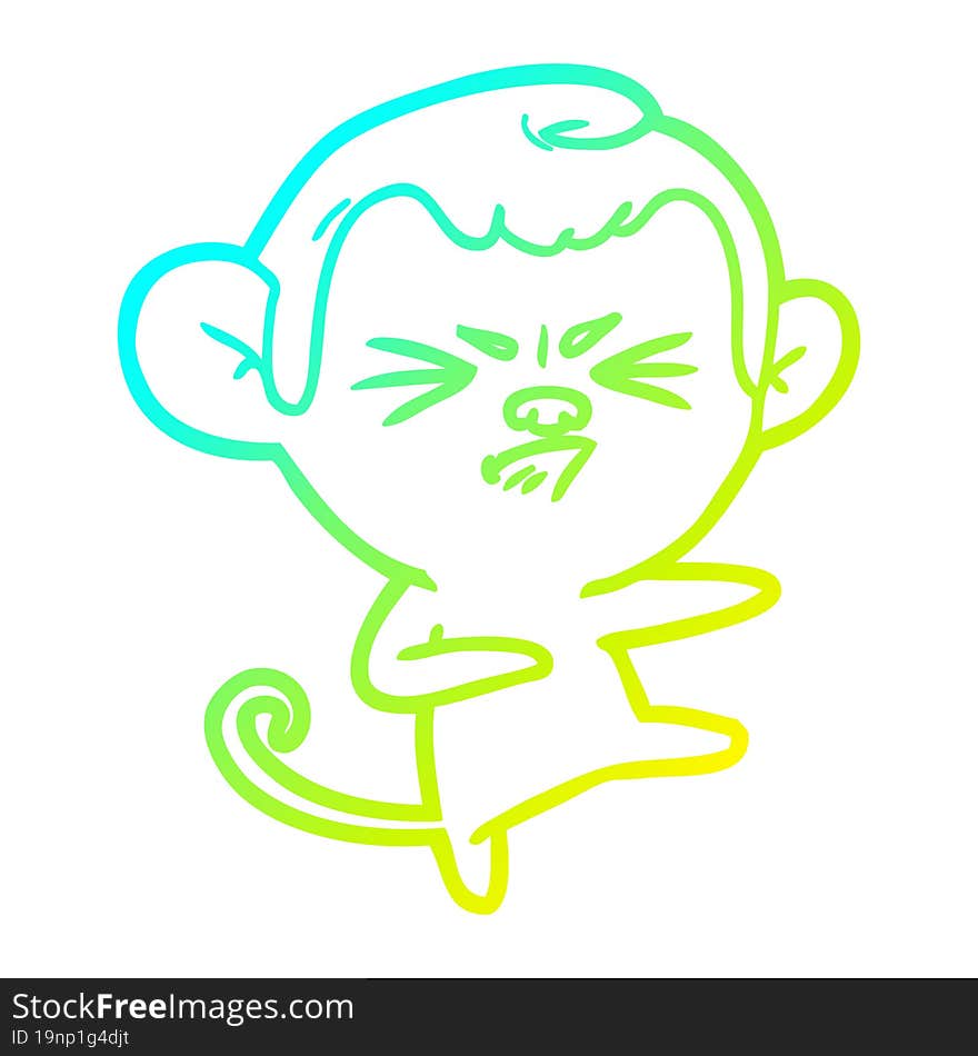 cold gradient line drawing of a cartoon angry monkey