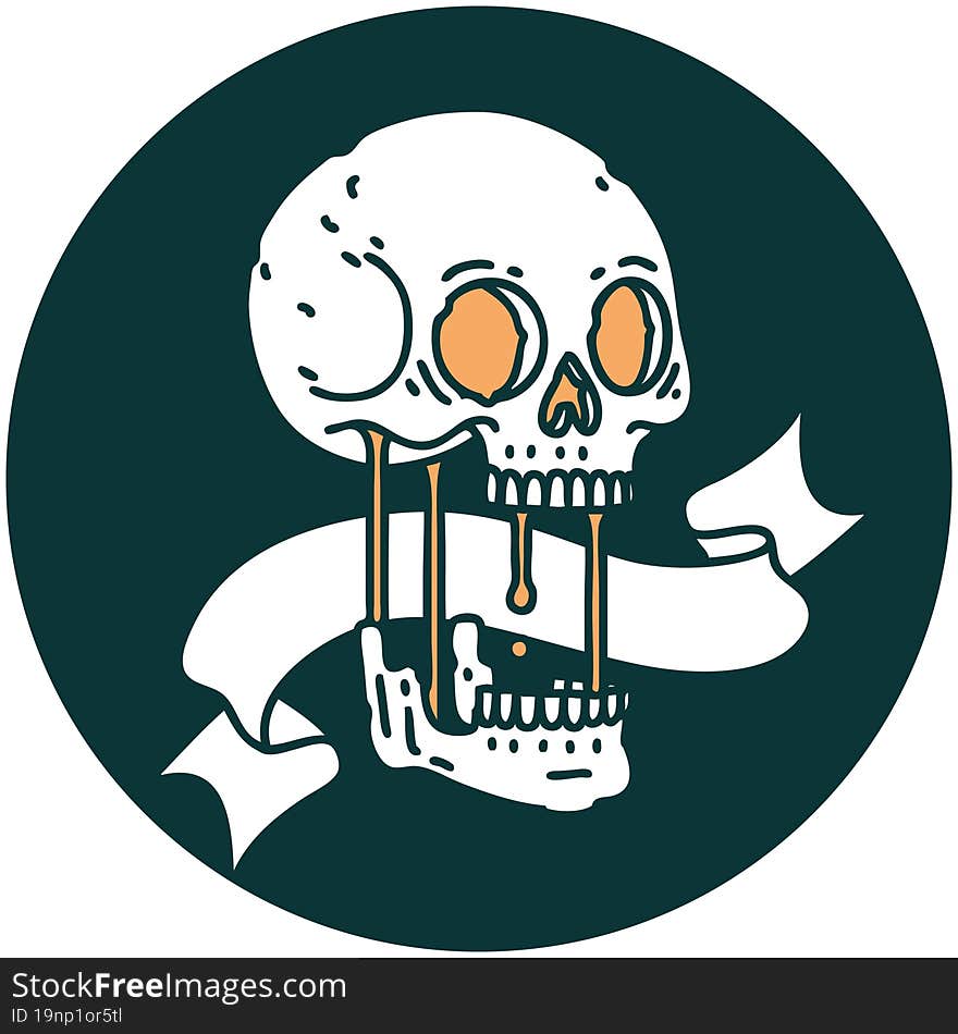 tattoo style icon with banner of a skull