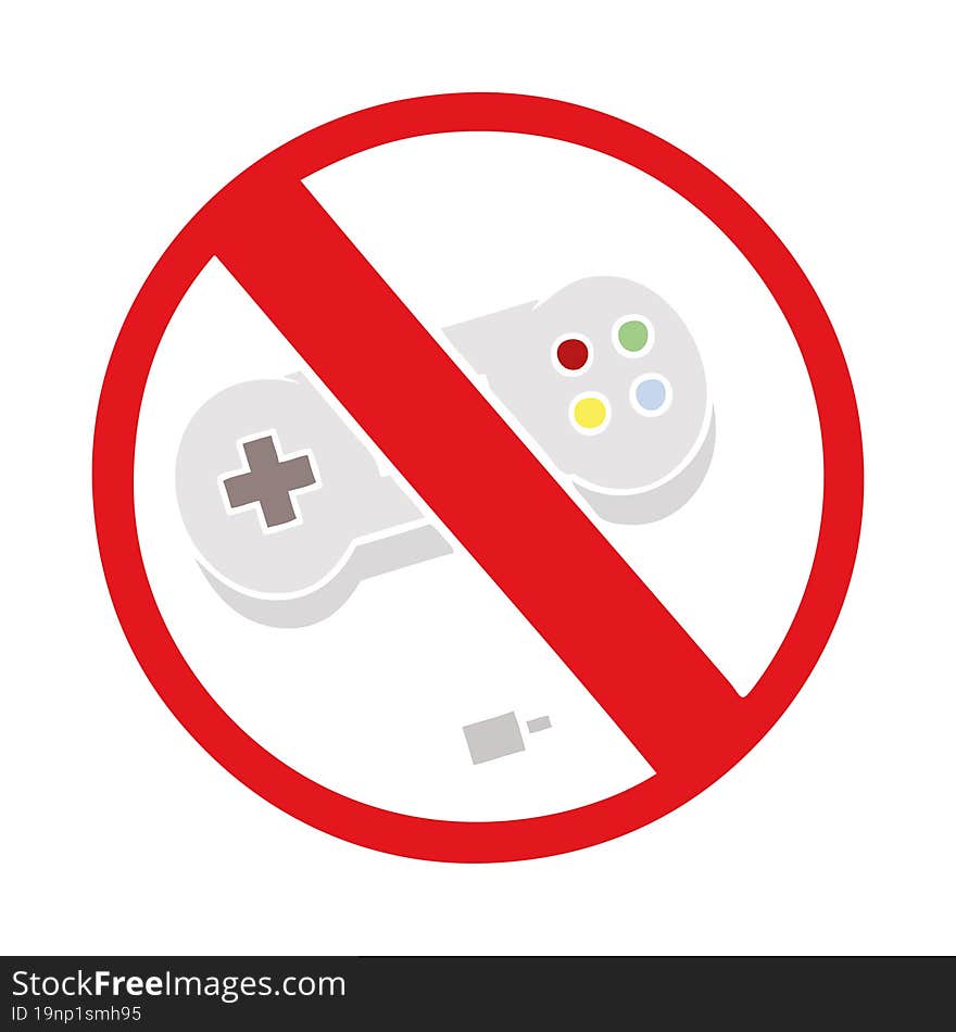 flat color retro cartoon of a no gaming allowed sign