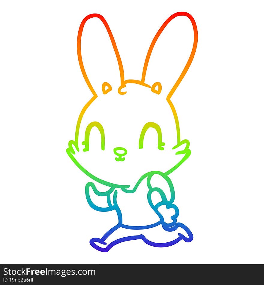 Rainbow Gradient Line Drawing Cute Cartoon Rabbit Running