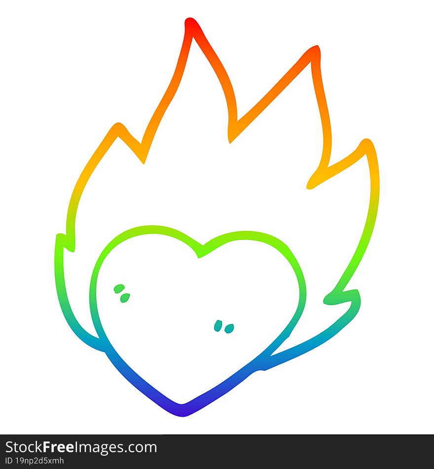 Rainbow Gradient Line Drawing Cartoon Flaming Heart