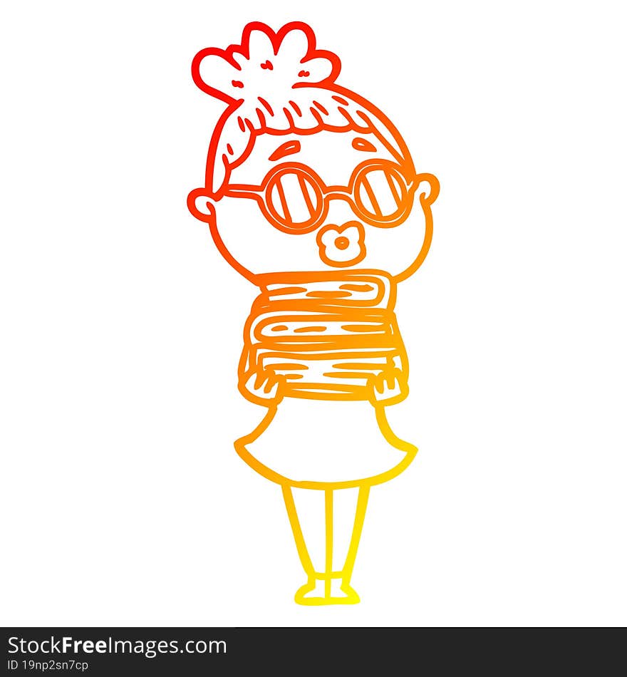 warm gradient line drawing cartoon librarian woman wearing spectacles