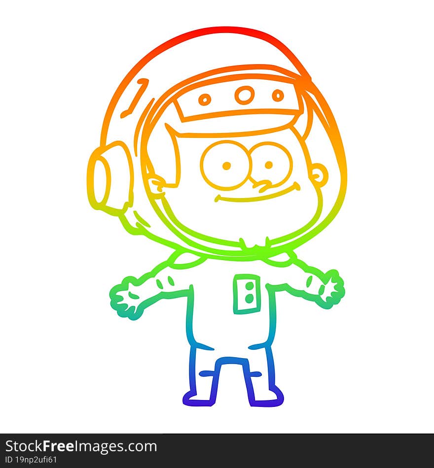 rainbow gradient line drawing of a happy astronaut cartoon