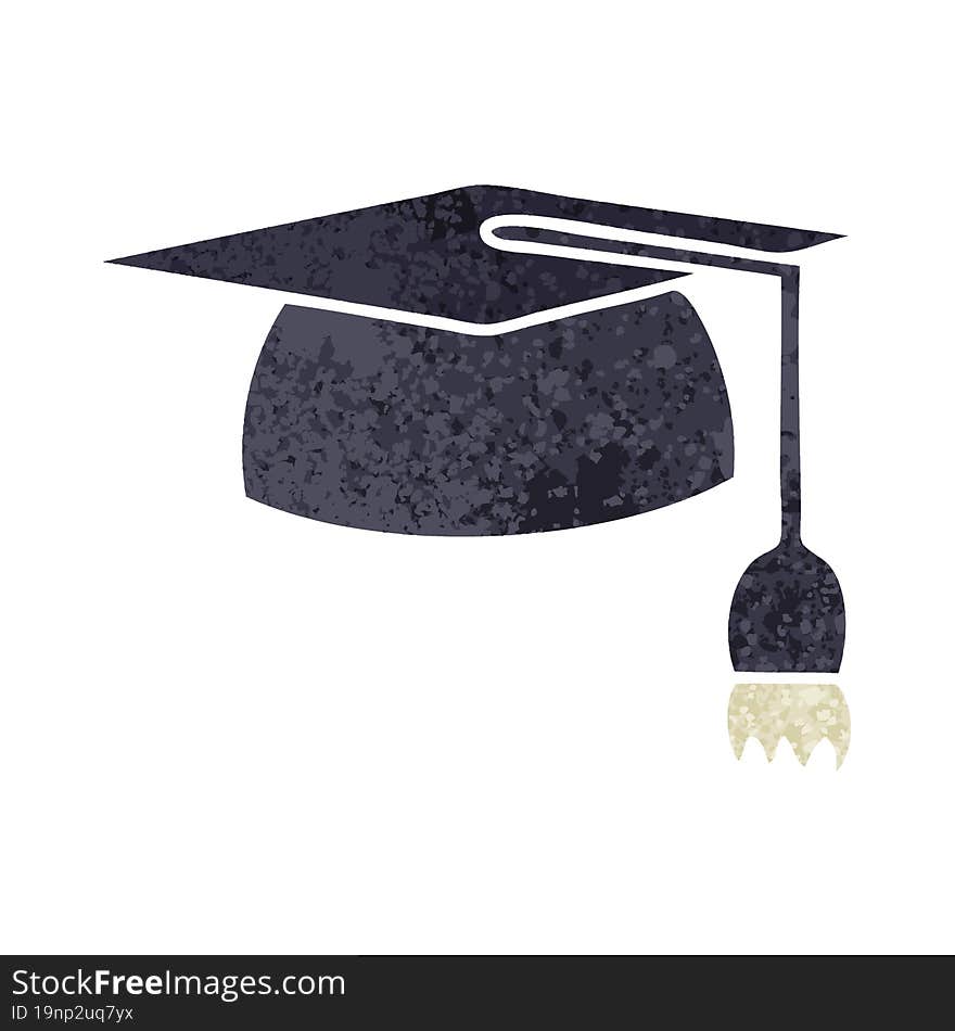 retro illustration style cartoon of a graduation hat